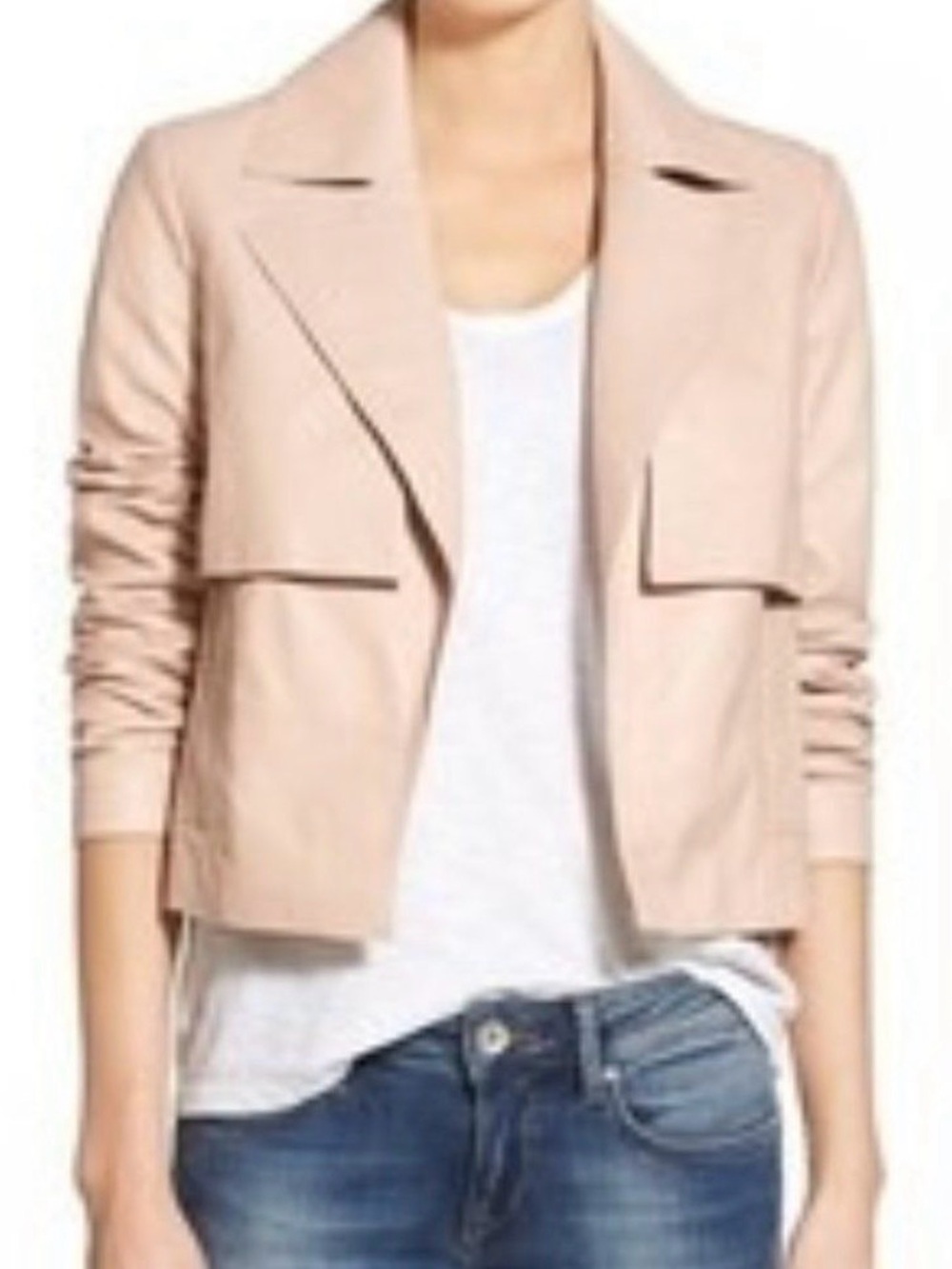 Halogen Blush Pink Cropped Leather Jacket